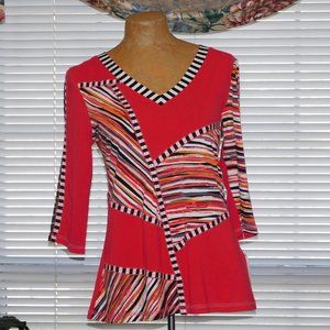 NWT $115 Funky Red Print Top LIOR S 6 8